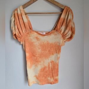CES FEMME Orange Tie-Dye Rayon Blend On Or Off- The- Shoulder Top